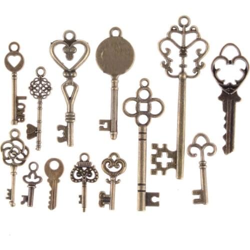13 Pcs Vintage Charms Mixed Keys Pendant Antique Bronze Key Charms Fit Bracelets Necklace DIY Metal Jewelry Making Wholesale