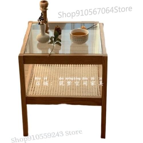 Japanese Style Ins Cherry Wood Rattan Bedside Mini Table Double Creative Coffee Table Sofa Side Cabinet Net Red Homestay