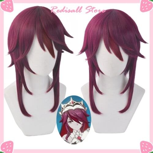 Rosaria Wig Genshin Impact Cosplay Red Purple Short Straight Heat Resistant Hair Women Halloween