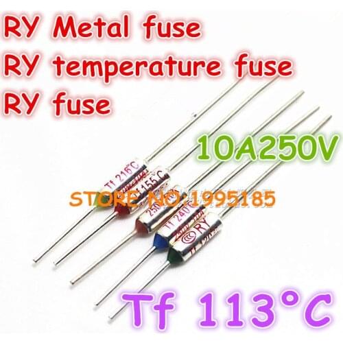RY 50pcs/lot New Micro thermal fuse 10A250V 113 Degrees 113 C Mini temp fuse metal shell Thermal Cutoff