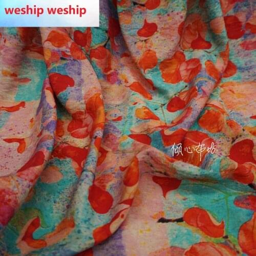 Twill cotton RED leaf Satin silk fabric Satin de soie Satén шелк hanfu cloth DIY patchworkbag
