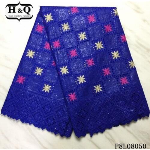 H&Q blue swiss voile lace fabric in switzerland embroidery with stones 100% cotton african lace fabric for nigerian women sewing