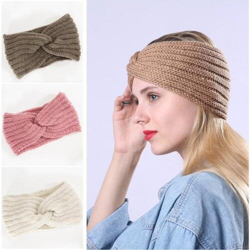 CN Girl Winter Knot Cross Knitted Headbands For Women Girls Solid Elastic Woolen Hairband Ear Warmer Hair Accessories Headwear