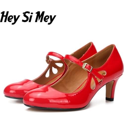 2021 Fashion Mary Janes Shoes Women Large Size 43 44 45 Womens Heels Black Red Flower Pumps Women Office Wedding Party Shoes