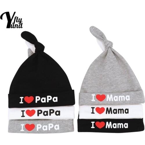 Yundfly Comfortable Breathable Knitting Cotton Newborn Hats Fashion Letters Print Knotted Infant Caps Baby Headwear Photo Props