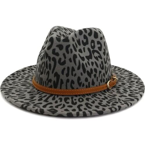 WeMe Leopard Jazz Hat European and American Large Brimmed Fashion Wool Warm Hats