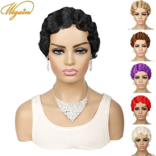 WIGSIN Synthetic Short Retro Cute Wate Wave Wig 6Inch Natural Black Blond Red Cosplay Wigs for Black Women