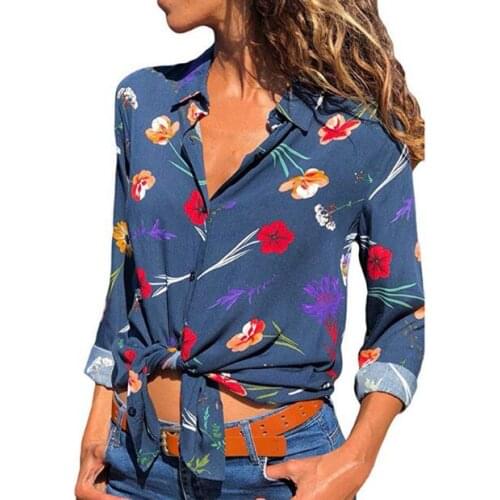 3XL Women flower Blouses 2019 Long Sleeve Turn Down Collar Office Shirt Chiffon Print Blouse Shirt Casual Tops Blusas Femininas