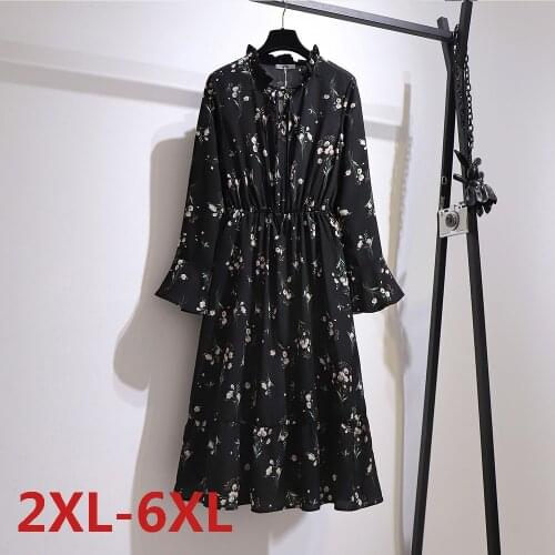 Big Size Summer Long Sleeve Solid Print Floral Long Dress Plus Size Fat MM Women Large Size Clothing Chiffon Pleated Dresses