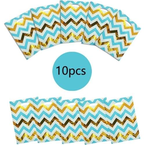 20pcs Blue Gold Chevrons Candy Bags Kids Birthday Baby Shower Blue Chevrons Party Supplies Gold Foil Party Favors Gifts Bags