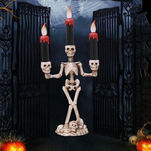 2020 Halloween Candle Holder 3 Arms Skeleton Candle Lights Holder Family Halloween Party DIY Decorative Candlestick Art Props