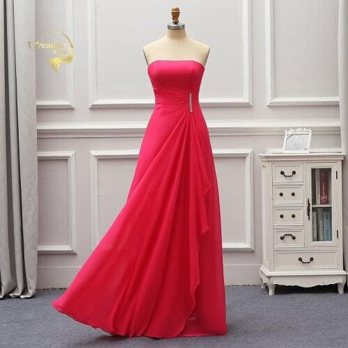 2020 Fashion Rose Chiffon Bridesmaid Dresses Straplesss Formal Party Gowns Vestidos De Fiesta De Noche Abiye Gece Elbisesi BR04