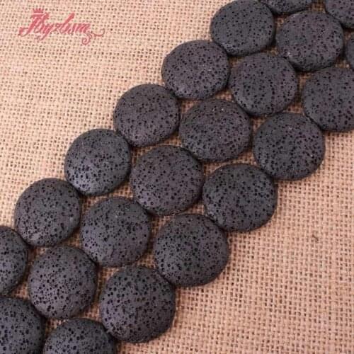 25mm Coin Shape Black Lava Rock Beads Stones Spacer Strand 15" For DIY Necklace Bracelat Jewelry Making,Wholesale Free Shipping
