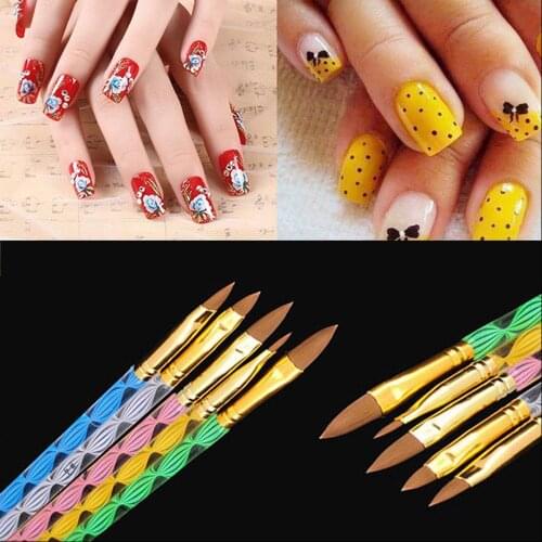 5 Pcs Nail Art Brush Dotting Pen Pusher Cuticle Handle UV Gel Rhinestone Flower Drawing Carving Polish Liquid Pen Manicure Tools