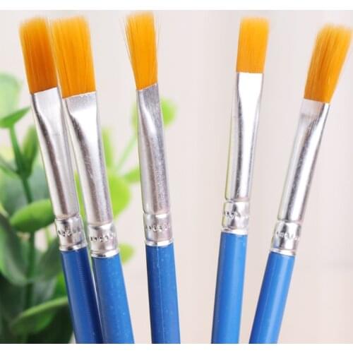 5Pcs Artist Nylon Hair Brush Flat Pointed Head Paint Gouache Set Oil Painting H