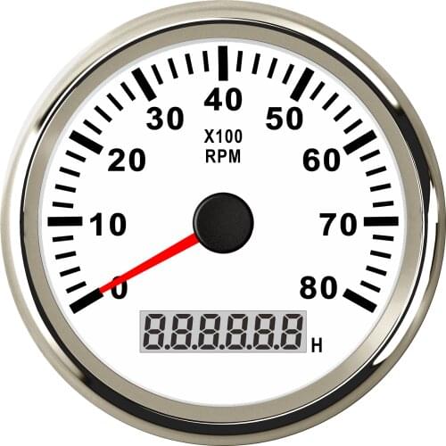 85MM Car Tachometer Universal 8000RPM Tacho Meter Gauge With LCD Hourmeter Red Backlight For Outboard Motor Marine Boat