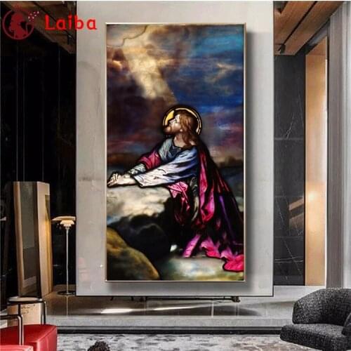 Diamond Embroidery Large size jesus prayer religious art Diamond Painting Full Square round drill Mosaic Cross Stitch Wall Art