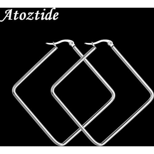 Atoztide High Quality Stainless Steel Square Hoop Earrings Smooth Star Earrings Rings Ear Loop Party Jewelry