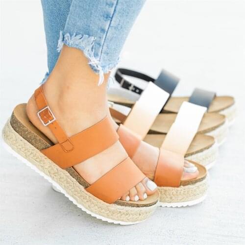 Platform Sandals Thick Bottom Summer Leopard Pu Wedges Women Sandals Female Buckle Strap Casual Ladies Shoes Plus Size 35-43