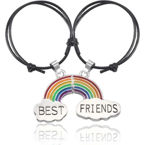 Rainbow Best Friends Bracelets For Women Girl Retro Leather Rope Adjustable Size Bangles Bff Forever Jewelry Gift