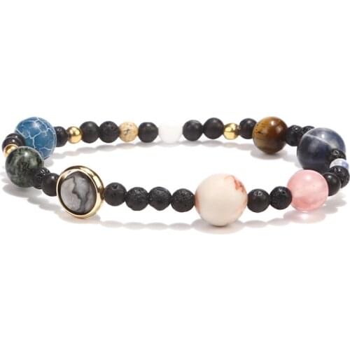 Natural Stone Beads Chakra Yoga Bracelet Eight Planets Bracelets Universe Stars Handmade Lucky Bracelets for Men Women Gifts