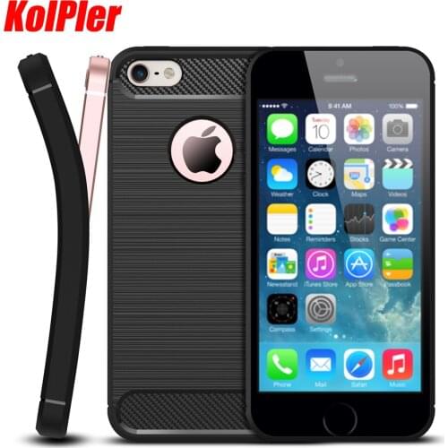 KOLPLER Case for iPhone 5S Luxury Hybrid Slim Armor Carbon Fiber Texture Brushed Silicone Bumper Cover for iPhone 5 5S SE Fundas
