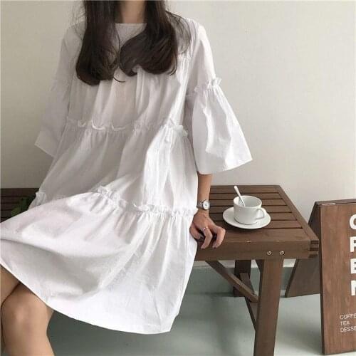 Womens Spring 2021 New Korean Student Loose Dress Mid-Length Summer Dress Woman Dress Vestido De Mujer Femme Robe