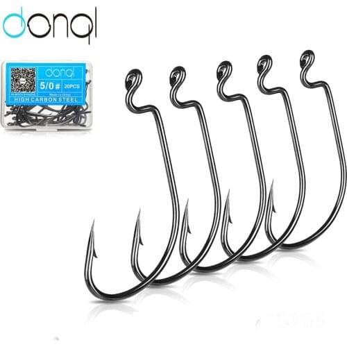 DONQL 20pcs/ Set Wide Crank Fishing Hook Carbon Steel Offset Fishhook For Soft Worm Lure 5/0#-1# Barbed Carp Fishing Hooks