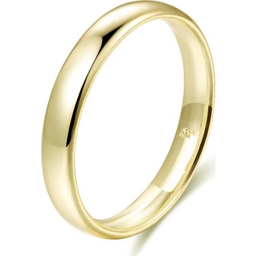 FJ Wholesale 2pcs 3.5mm 6mm Women Mens Couple Light Yellow Gold Color Round Smooth Simple Wedding Rings Big Size