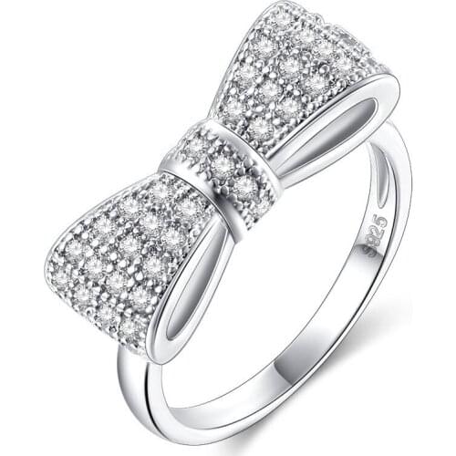 HOT Silver Color Sparkling Bow Knot Stackable Ring Micro Pave CZ for Women Valentines Day Gift Jewelry