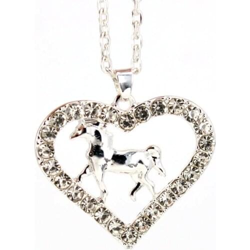 Hzew heart and horse silver color pendant necklace horse jewelry
