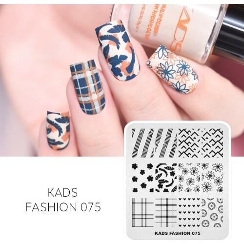 KADS New Nail Stamp Fashion 075 Heart Little Flower Line Plaid Stamping Plate Geometric Image Print Stencil Nail Template Tool