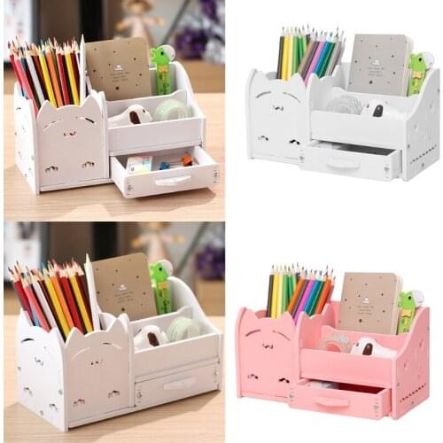 Large Capacity Stationery Holder 3 Grids with Sliding Drawer Makeups Organizer Holder for Home Office Dorm School Desk