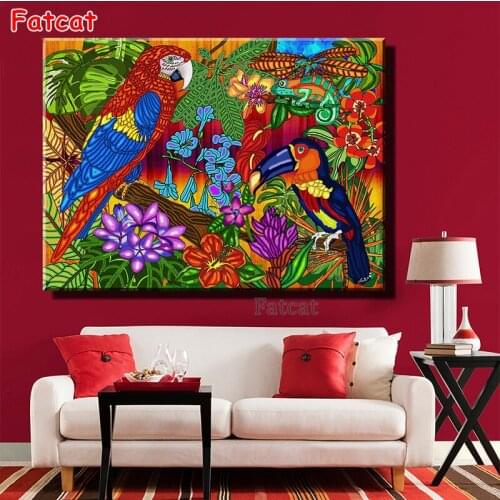 5d DIY Diamond Embroidery Parrot Flower 3d Cross Stitch Diamond Painting Mosaic Animal Birds Handicraft Art Gift Decor PP1628