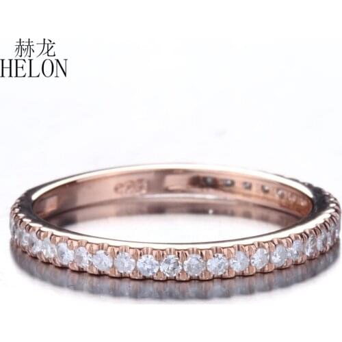 HELON Moissanite Ring Solid 10K Rose Gold Round 0.33ct Lab Grown Moissanites Diamond Engagement Ring For Women Wedding Band