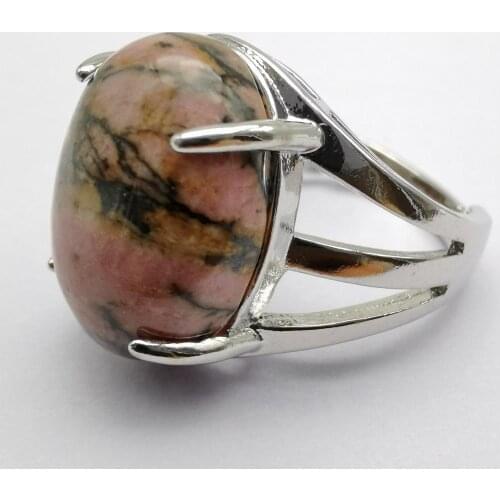 Natural Rhodonite Stone Oval Bead GEM Finger Ring Size 8-9 Jewelry For Gift X256