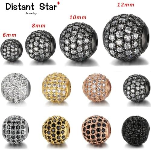 5pcs/lot4 6 8 10 12mm round beads accessories for bracelet jewelry making micro pave cz cubic zirconia silvery beads wholesale