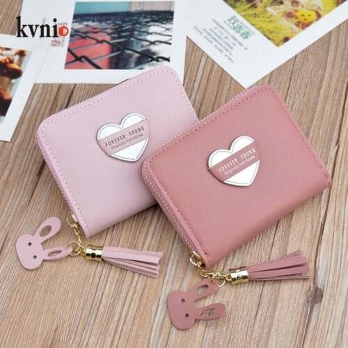 KVNIO 2018 Korean Elegant Short Zipper Tassel Love Coin Purse Student Mini Key Small Pouch Women Card Slot Bag Coin Wallet