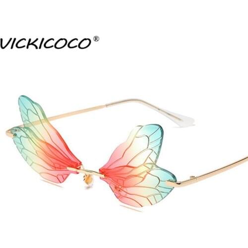 2020 Fashion Steampunk Sunglasses Women New Vintage Dragonfly Punk Sunglasses Men Rimless Clear Ocean Lens Eyewear Shades UV400