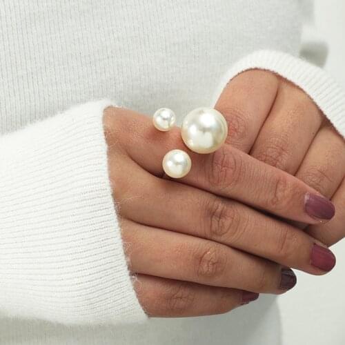 Fashion Golden Pearls Rings for Women Jewelry Open Adjust Ring Female Vintage Simple Wedding Rings Ladies Joint Finger Ring New