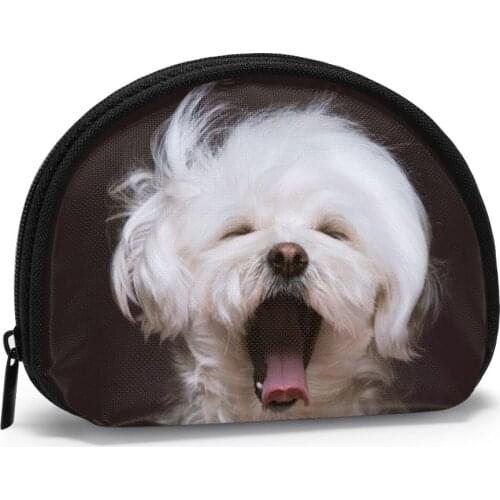 NOISYDESIGNS Cute Maltese Dog Print Women Coin Purse Small Canvas Bag Zipper Coin Key Bag Mini Money Pocket Wallet