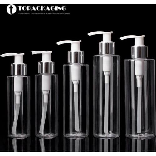 30PCs*100/150/200ml Lotion Pump Bottle Empty Plastic Cosmetic Container Aluminum Lid Sample Essence Oil Refillable Clear Makeup