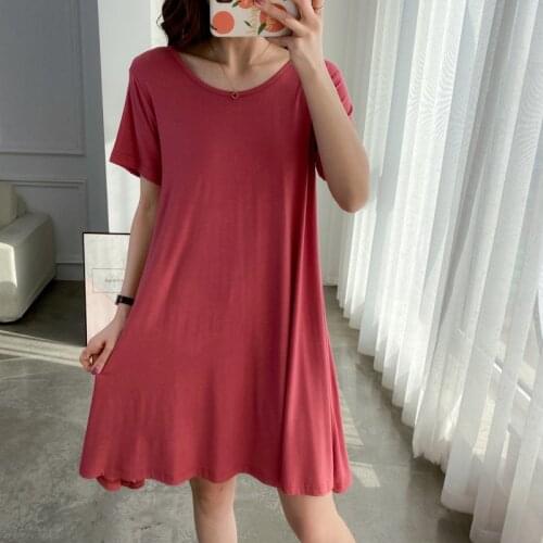 SHORT-SLEEVED NIGHTDRESS SUMMER LOOSE MODAL PAJAMAS DRESS MID-LENGTH PLUS SIZE MATERNITY HOME SKIRT