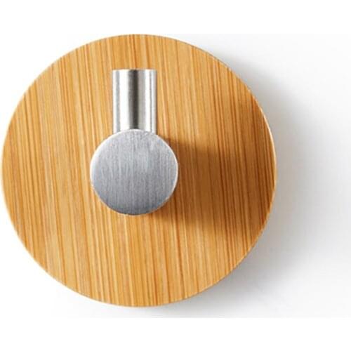 Self Adhesive Hooks Wooden Wall Hooks Adhesive Towel Coat Hooks Heavy Duty Bamboo Stainless Steel Hooks Hanger STTA889