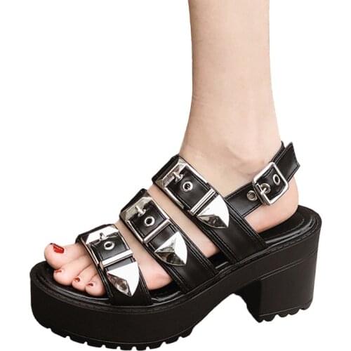 Punk Womens Peep Toe Buckle Strap Creppers Sandals Gladiator Hollow Shoes V66