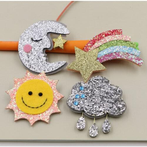 Diy Jewelry Hair Accessory pcs/lot Colorful Glitter Cartoon Sun/Moon/Cloud/Rainbow Handade Non-wove Felt Fit Garmant Decoration