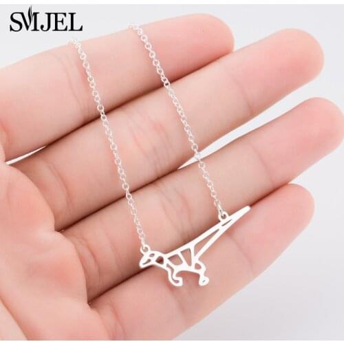 SMJEL Summer 2018 Minimalist Origami Dinosaur Pendant Necklace Women Geometric Animal Costume Jewelry Men Gifts Boys