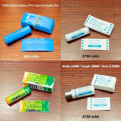 100pcs/lot AA/5 lithium battery package outer skin 14500 battery PVC heat shrinkable sleeve package shrink film