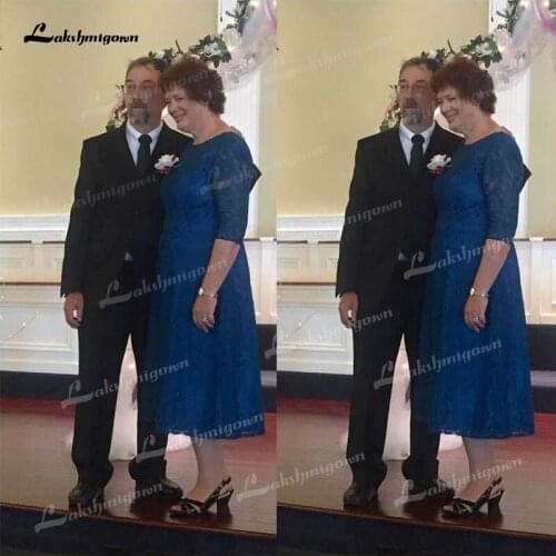 A-Line Scoop Half Sleeves With Lace Tea-Length Lace Mother Of The Bride Dresses Women Cocktail Party Celebrity Gowns Lakshmigown