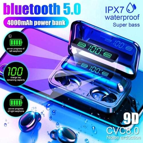 TWS bluetooth Earphone V5.0 Touch Wireless Earbuds 9D Stereo Sport Waterproof Headset handsfree LED Power display with Mic